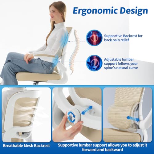 TRALT Drafting Chair - Tall Office Chair with Lumbar Support for High Desk - color: Beige