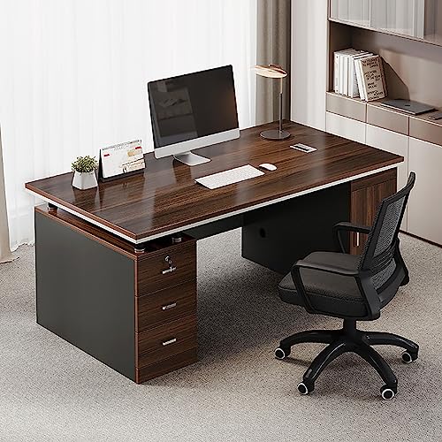 Home Office Computer Desk with 3 Drawers,Wood Frame Writing Desk Laptop Study Table with Large Desktop Surface,Study Desk Workstation with CPU Storage Cabinet