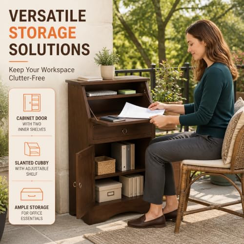 Ergode Walnut Secretary Desk with Fold-Down Table