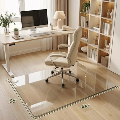 36"x48" Tempered Glass Chair Mat for Hardwood Floor & Carpet | 0.2" Thick Heavy-Duty Tempered Glass With 4 Non-Slip Pads, Smooth Rolling Surface Protects Floors From Scratches And Cracks - size: 36" x 48"