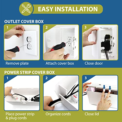 Power Strip Cover and Outlet Cover Box - Effectively Baby Proofs Power Strip on Floor or Wall, Protects Small Hands & Fingers, Cover Box and Outlet Cover Box (White-Bundle) - size: Power Strip Cover Box + Outlet Cover Box
