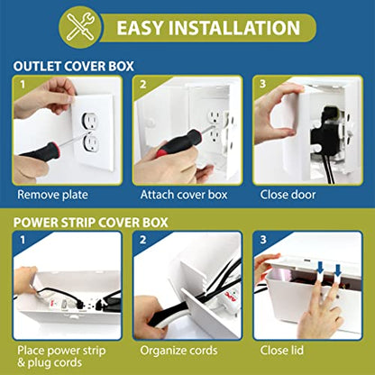 Power Strip Cover and Outlet Cover Box - Effectively Baby Proofs Power Strip on Floor or Wall, Protects Small Hands & Fingers, Cover Box and Outlet Cover Box (White-Bundle) - size: Power Strip Cover Box + Outlet Cover Box