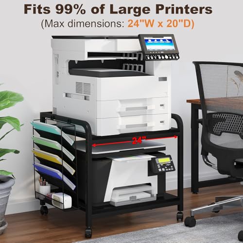 24"x20" Printer Stand with Hanging File Holder & Wheels, Black - color: Black, size: Extra Large