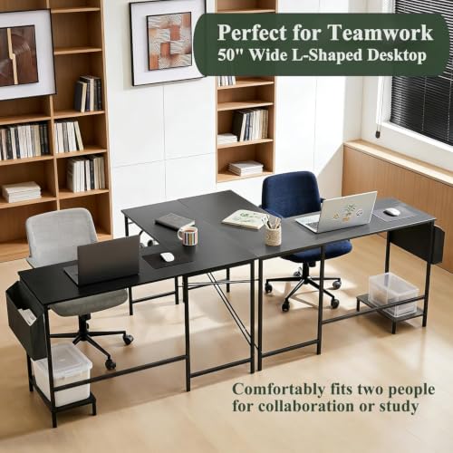 L Shaped Desk, 50 Inch Reversible Computer Desk with CPU Stand - color: Deep Black