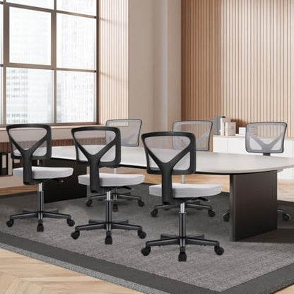 Armless Mesh Office Chair, Ergonomic Low Back Deskchair, Adjustable Rolling Task Computer Swivelchairs for Small Spaces Home Bedroom Study, Gray - color: Grey