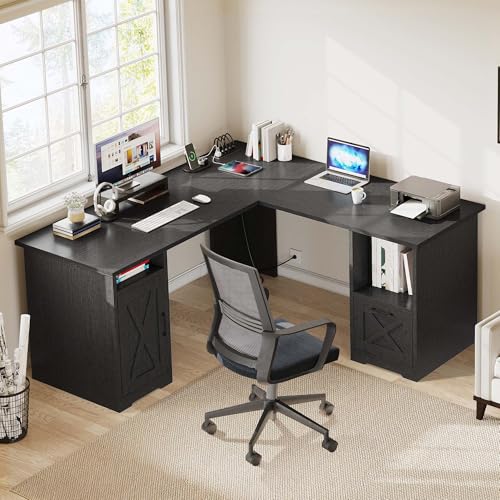 YITAHOME L Shaped Desk with Power Outlets - color: Black