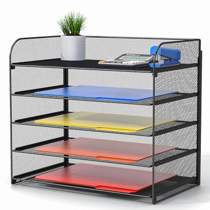 A4/Legal/Letter Size，5 Tier Mesh Letter Tray File Organizer,15.2 x 9.5 x 13.4 inches,Office File Folder Holder,Space Saving,Black - style: 1-Pack