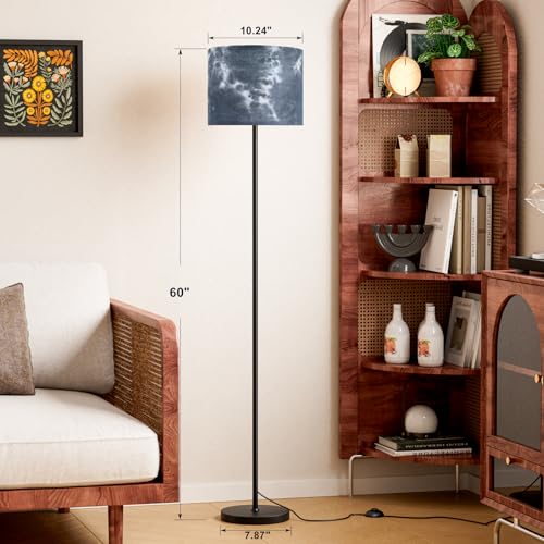 Ambimall 60'' Modern Floor Lamp with Shade, Tall Lamps for Living Room, Bedroom, Office, Dining Room, Hand-Dyed Blue Lampshade(Without Bulb) - color: hand-dyed blue, size: 60 Inches(Without Bulb)