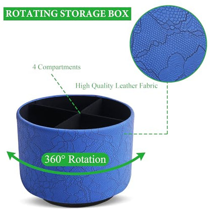 Round Leather Art Supply Organizer,Remote Control Holder,360 Degree Spinning,Multi-Functional Pencil Holder,4 Compartments Desktop Stationary Organizer(1-Lace Flower Blue) - color: 1-Lace Flower Blue