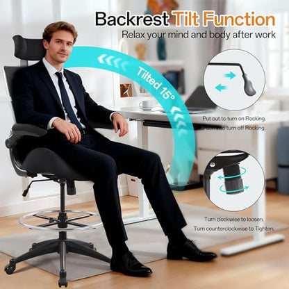 BOLISS Drafting Tall Office Chair 400lbs High Back Standing Desk Chair - color: Black, size: BLS-2818HD