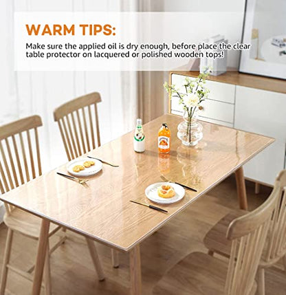 PoPoTo 16x48 Inch Plastic Table Cover Protector, Clear PVC Vinyl Dining Room Desk Pad Chair Mat, Wooden Furniture Glass End Bed Sofa Side Bar Bistro Coffee Table Cloth Top Protection Waterproof - color: Rectangle Clear 1.5mm, size: 16" x 48" (Rectangular)