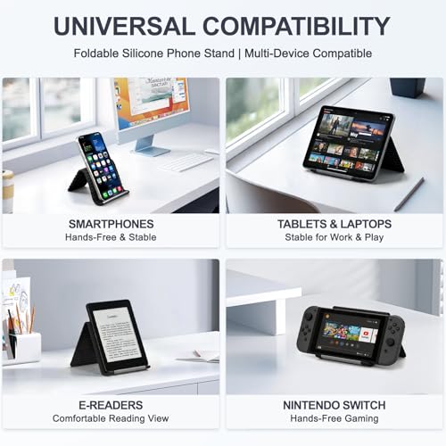 Foldable Silicone Aluminum Holder, Flexible Silicone Phone Stand with Anti-Slip Pad, Portable Rollable Multi-Angle Stand for Phone Tablet Laptop – Bendable & Foldable Home, Office, Travel (1, Black) - color: Black-light