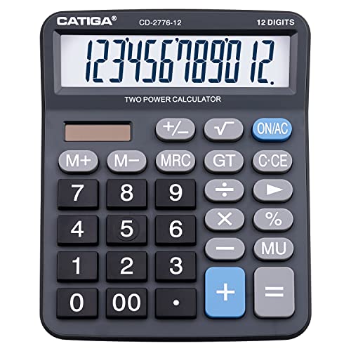 Premium Commercial 12-Digit Large Desktop Calculator with Huge 5-Inch LCD Display Screen, Giant Responsive Buttons, Battery and Solar Powered, Perfect for Home/Office Accounting Finance Use, CD-2776 - color: Black (Commercial)