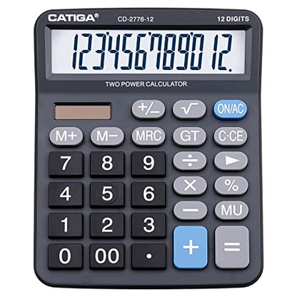Premium Commercial 12-Digit Large Desktop Calculator with Huge 5-Inch LCD Display Screen, Giant Responsive Buttons, Battery and Solar Powered, Perfect for Home/Office Accounting Finance Use, CD-2776 - color: Black (Commercial)