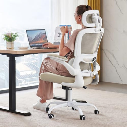 TRALT Office Chair Ergonomic Desk Chair - Gaming Chair with Lumbar Support | 330 LBS Home Office Desk Chairs with Headrest, Reading Chair with Flip-up Armrests, Comfortable Computer Chairs (1, Beige) - color: Beige
