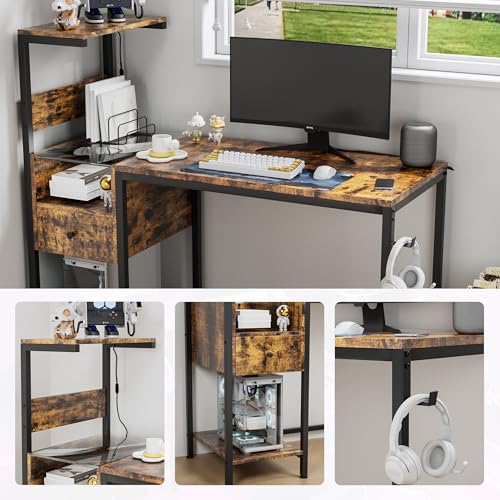 Computer Desk with Power Outlet and Storage Rack