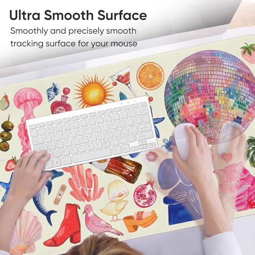 Desk Mat, Leather Desk Pad Blotter Protector, XXL Large Mouse Pad,Computer Laptop Mouse Pads for Desktop,Waterproof Writing Anti-Slip Mousepad for Office and Home I Cream Trendy Stickers - color: Cream Trendy Stickers