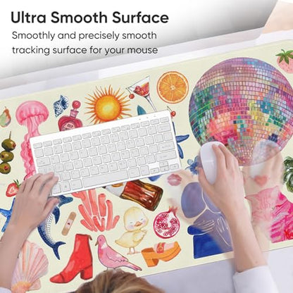 Desk Mat, Leather Desk Pad Blotter Protector, XXL Large Mouse Pad,Computer Laptop Mouse Pads for Desktop,Waterproof Writing Anti-Slip Mousepad for Office and Home I Cream Trendy Stickers - color: Cream Trendy Stickers