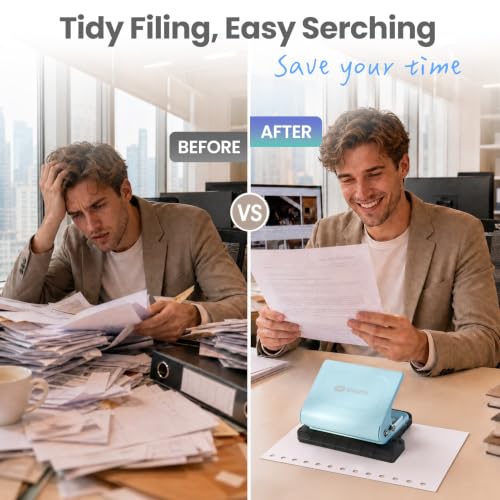 10-Hole Binding Machine for Planners, Metal Loose Leaf Punch Tool,26 Holes for B5, 30 for A4, 20 for A5 Paper, Handheld Manual Notebook Puncher for Home Office School DIY Project - color: Blue, size: M