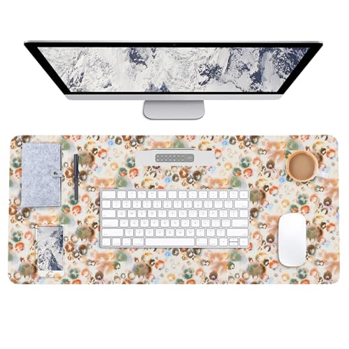 AUPET Leather Large Mouse Pad Desk Blotters – 35 x 17in Cute Desk Mat with PU Surface, Non-Slip Desk Pad Protector,Waterproof Desk Writing Pad for Office Home (Watercolor Leopard Style) - color: Watercolor Leopard Style