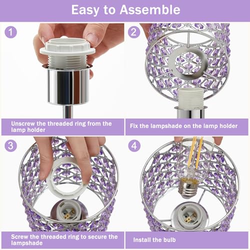 GyroVu Purple Crystal Bedside Table Lamps Set of 2 with USB C+A Ports - color: Purple-2, size: 14.75"