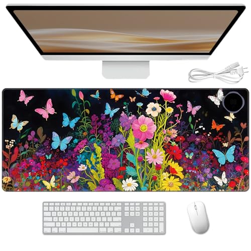 Heated Desk Pad 31.5" x 13" 3 Large Heated Mouse Pad with Heat Levels (40°C/45°C/50°C) & 3H Auto Shut-Off Desk Mat Fast Heating PU Leather Warmer Mousepad for Home Office - Floral Flower - color: Floral Flower, size: 31.5 x 13 inch