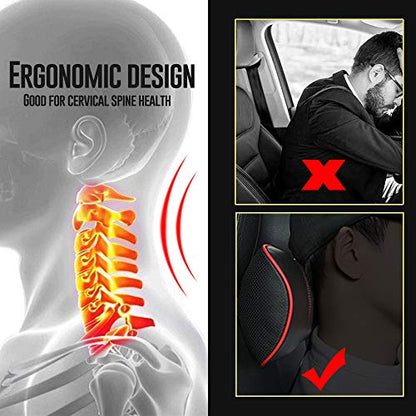 HAOTULE Car Leather Neck Pillows, Neck Rest Cushions,100% Memory Foam Cervical Support, Comfortable Travel car Seats and Home Office Soft Pillows, Blue a Set (2 pcs - color: Black-blue