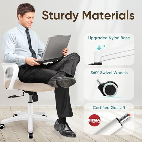 ETONEX Office Chair with Ergonomic Mid Back Cushion Lumbar Support Adjustable Swivel Rolling Computer Gaming Desk Chair Comfy Mesh Seat Wheels Home Executive Use (1, Beige) - color: Beige