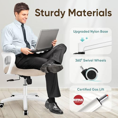 ETONEX Office Chair with Ergonomic Mid Back Cushion Lumbar Support Adjustable Swivel Rolling Computer Gaming Desk Chair Comfy Mesh Seat Wheels Home Executive Use (1, Beige) - color: Beige