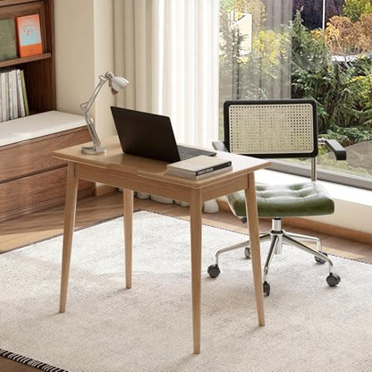100% Solid Oak Wooden Desk Home Office Desk Mid Century Modern Writing Computer Desk with Drawer for Home Office 35" - color: Natural-oak With 1 Drawer, size: 35"W