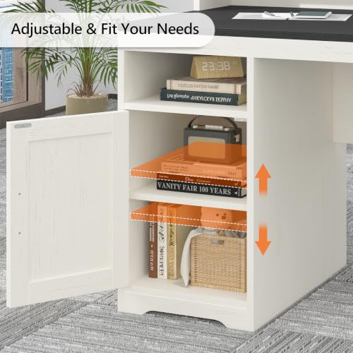 65" Farmhouse Computer Desk with Drawers and Printer Stand for Home Office - color: Black and White