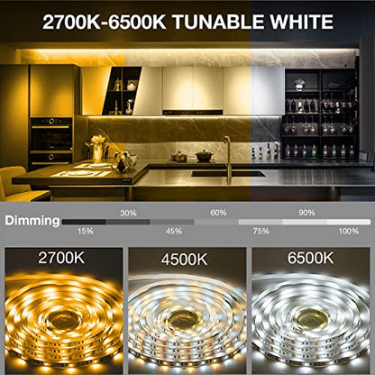 DAYBETTER Under Cabinet Lighting kit, 6 PCS LED Strip Lights with Remote, Dimmer and Adapter, Dimmable for Kitchen Cabinet,Counter,TV Back,Showcase 2700K-6500K Warm to Daylight White, Timing, 20ft - size: 20ft