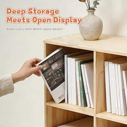 6 Cube Storage Organizer - Solid Wood Bookshelf - Cube Shelf - Vertical or Horizontal Bookcase - Open Book Shelf - Easy Assembly for Bedroom, Living Room, Office - size: 6-Cube