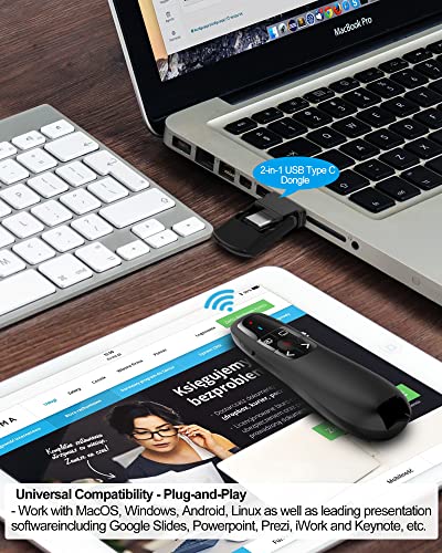 PowerPoint Clicker Presentation Remote Pointer: 2-in-1 USB Type C Wireless Presenter Clicker - Universal Power Point PPT Slide Advancer for Mac MacBook Laptop PC Computer Keynote - 2 Pack - style: USB+Type C-2 Pack