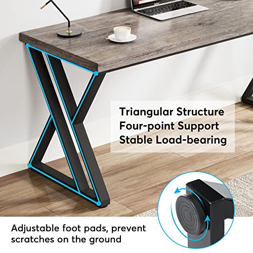 Tribesigns Writing Computer Desk, 55 inch Heavy Duty Study Desk with Z-Shaped Metal Leg, Modern Simple Home Office Computer Desk, Grey - color: Grey