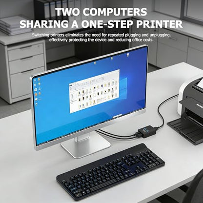 USB2.0 Print Sharer Adapter 2 in 1 Out 2-Port USB B Printer Sharer Switcher for Laptops,Desktop Computers,Printers etc
