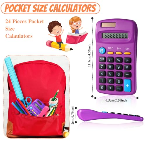 Copkim 24 Pack Student Mini Calculator for Classroom, 8-Digit Display Dual Powered Handheld Math Tools for Teachers, School Supplies and Classroom Rewards, Compact Design(Purple) - color: Purple
