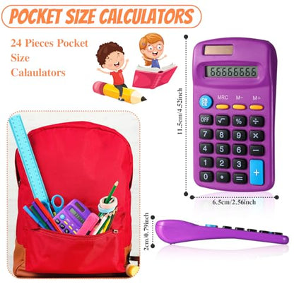 Copkim 24 Pack Student Mini Calculator for Classroom, 8-Digit Display Dual Powered Handheld Math Tools for Teachers, School Supplies and Classroom Rewards, Compact Design(Purple) - color: Purple