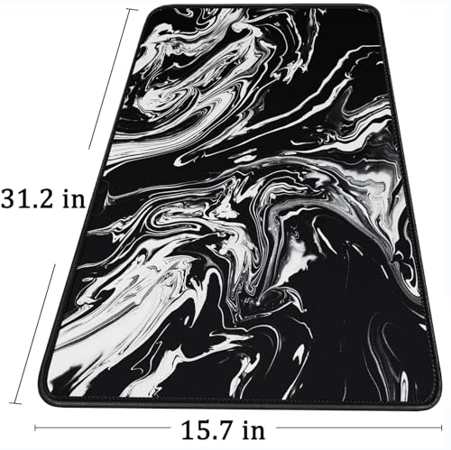 Large Gaming Mouse Pad with Stitched Edges, Non-Slip Natural Rubber Base - color: Black White, size: 31.5L x 15.7W inches