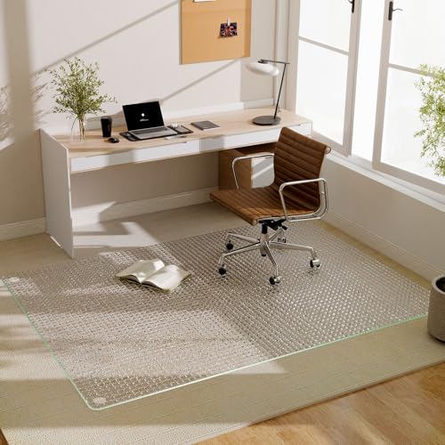 GLSLAND 46"x55" Tempered Glass Chair Mat – Checkered Patterned Desk Mats - color: Clear01, size: 46" x 55"