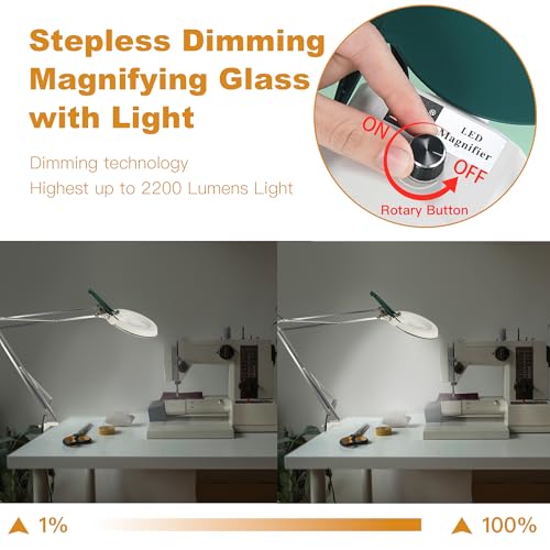10X Magnifying Glass with Light and Stand,LED Dimmable Lighted Desk Lamp with Clamp,Magnifier Hands Free-Adjustable Stainless Steel Bracket,for Crafts Hobbies Reading Painting Sewing Close Work - style: Minimalist