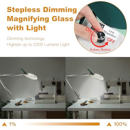 10X Magnifying Glass with Light and Stand,LED Dimmable Lighted Desk Lamp with Clamp,Magnifier Hands Free-Adjustable Stainless Steel Bracket,for Crafts Hobbies Reading Painting Sewing Close Work - style: Minimalist