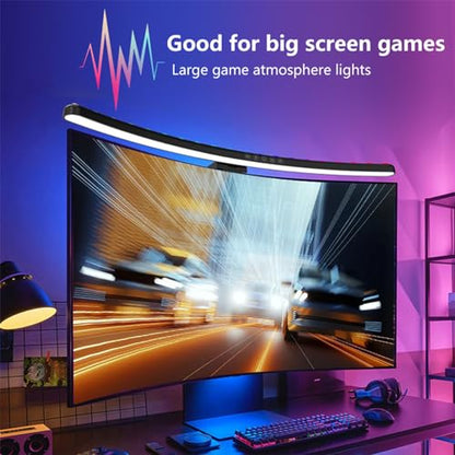 2 in 1 RGB Monitor Light Bar, Curved Computer Monitor Lamp Bar with Dual Light Source, Voice - Activated Musical Rhythm & Eye - Caring Dimmable Backlight for Office