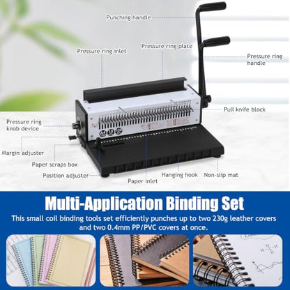 1500B34R Binding Machine Iron Ring A4 Paper Binder Tool Punch 15 Sheets/Bind 130 Sheets Multifunctional Binder Puncher for Home & Office