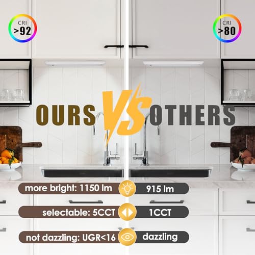 Hardwired Under Cabinet Lighting, 30in 20W LED Light for Kitchen/Closet, 1150lm, CRI>92, R9>90, 5 Color Temperature, Dimmable, 2700K-5000K(Warm White, Cool White, Daylight) - size: 30 inch