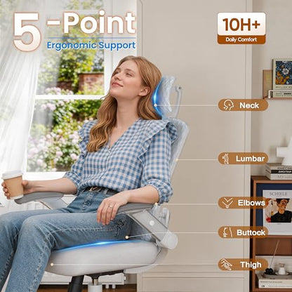 GABRYLLY Ergonomic Office Chair, High Back Home Desk Chair with Flip-Up Arms, 3D Headrest, Thick Sponge Seat &90-120° Recline, Big and Tall Mesh Executive Chairs for Man Woman, Glacier Flow - color: Glacier Flow