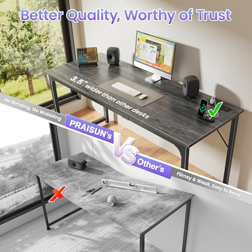 PRAISUN 63 X 24 Inch Computer Desk, Power Outlets, USB-C, Grey - color: Grey, size: 63inch