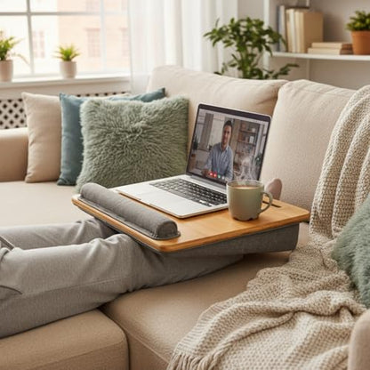 Bamboo Lap Desk for Laptop with Cushion Tablet Phone Holder Handle - size: 16.5"x13.4" Fixed