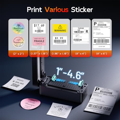 TATTMUSE Thermal Shipping Label Printer 4X6 Upgraded, 2026 New Version Bluetooth Label Printer for Small Business and Package, Support iOS, Android, Windows, Mac, Come with Label Holder - color: Black