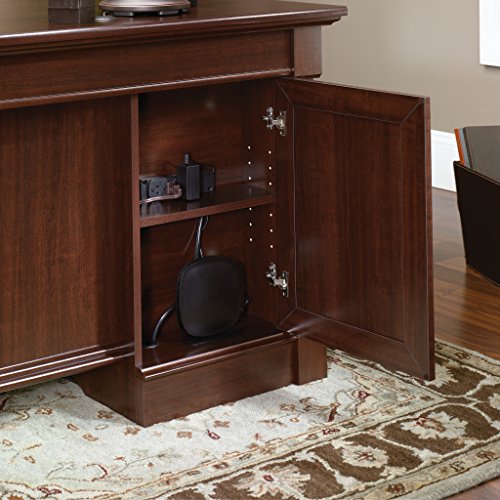 Sauder Palladia Office Desk with Drawers, Executive Desk with File Cabinet Storage, Cable Management, Keyboard Tray, in Select Cherry Finish - color: Select Cherry